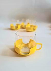 Szklanka w żółtym koszyczku 250 ml., polski pop-art, hit czasów PRL