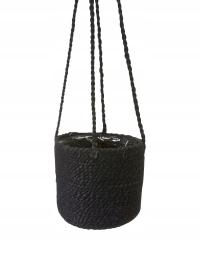 Wisząca doniczka z juty Belle z wewnętrzną folią czarna 16x15 cm