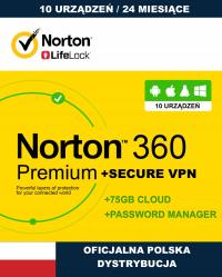 NORTON 360 Premium + Secure VPN 10 stanowisk / 2 Lata (nie wymaga karty)