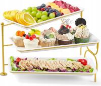Lifewit organizer Taca imprezowa 3 poziomy 30 x 17cm plastik BIAŁO - ZŁOTY