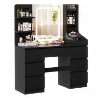 Toaletka kosmetyczna czarna z połyskiem LED, z 7 szufladami, 139x110x40 cm