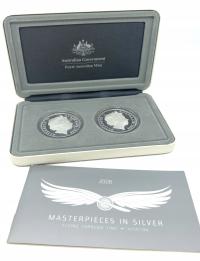 MASTERIECES IN SILVER 2 MONETY 5 (AUD) AIRBUS A380 AVRO 504K 2008