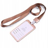 Etui metalowe na karty i identyfikator + smycz złoty