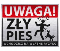 Tabliczka Uwaga ZŁY PIES wchodzisz na własne ryzyko 20x15 cm Aluminiowa