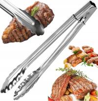 SZCZYPCE KUCHENNE METALOWE DO GRILLA SAŁATEK MIĘSA RUSZTU Z BLOKADĄ 40 CM