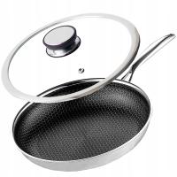 Профессиональная керамическая сковорода 28 см с крышкой для индукции из нержавеющей стали