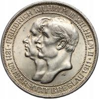 #B11# Prusy, Wilhelm II, 3 marki 1911 A, Uniwersytet Wrocławski