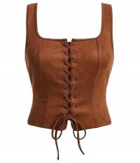 Top ze sznurowaniem, KAMIZELKA z kwadratowym dekoltem, brązowy, M(38)