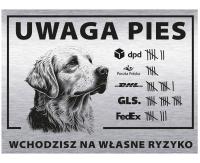 Tabliczka 20x15 UWAGA PIES wchodzisz na własne ryzyko Golden Retriever