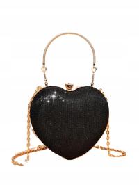 torebka wieczorowa wizytowa z połyskiem serce puzderko czarna z brokatem