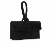 WŁOSKA SKÓRZANA KOPERTÓWKA TOREBKA WIZYTOWA SOLOME FLORA CZARNA ZAMSZOWA