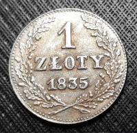 1 Złoty 1835 ,Królestwo Polskie , Kraków, Polska ,kopia platerowana srebrem