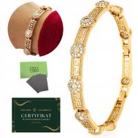 ZŁOTA BRANSOLETKA DAMSKA ZE STALI CHIRURGICZNEJ, POZŁACANA, Z CYRKONIAMI