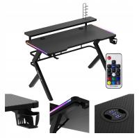 Biurko gamingowe z nadstawka HUZARO czarne RGB LED do komputera i nauki