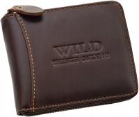 Мужской кожаный кошелек на молнии с застежкой-молнией WILD Brown Solid Big RFID