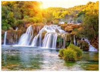 FOTOTAPETA WODOSPAD 3D KRAJOBRAZ DO SYPIALNI SALONU TAPETA ŚCIENNA 350x250