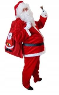 STRÓJ MIKOŁAJA MIKOŁAJ GWIAZDOR CZAPKA BRODA PERUKA WELUR LUX 5 elementów