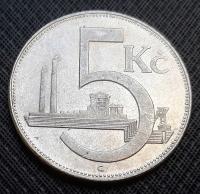 Czechosłowacja , 5 Koron 1937 , ornament na rancie , kopia