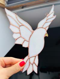 Biały Ptak ozdoba ręcznie wykonana Witraż Tiffany