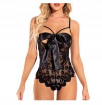 SEXY OTWARTE CZARNE KORONKOWE BODY Z KOKARDĄ PREZENT XXL / 3XL