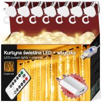 KURTYNA ŚWIETLNA NA OKNO 300 LED 3x3m LAMPKI BIAŁE CIEPŁE + WTYCZKA GRATIS