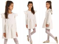 KOMUNIJNA sukienka w gwiazdki, FALBANKI, produkt polski - ŚMIETANKOWY