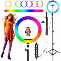 LAMPA PIERŚCIENIOWA RING LED ZE STATYWEM RGB DUŻA