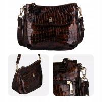 Коричневая лакированная кожаная сумка-мессенджер MELISSA croco от WOJEWODZIC