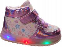 RÓŻOWE ŚWIECĄCE MIĘKKIE botki BUTY dla dziewczynki na rzep eko-skóra r 21