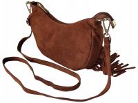 Listonoszka na Ramię, Zamszowa Skórzana Mała Torebka Damska Brązowa