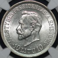 Litwa - 10 Litu 1938 - Smetona - MS 62 - NGC