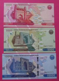 UZBEKISTAN - 2000 - 10000 som 2021 / UNC / 3 banknoty