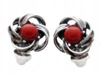 Stylowe srebrne subtelne klasyczne eleganckie klipsy z koralem