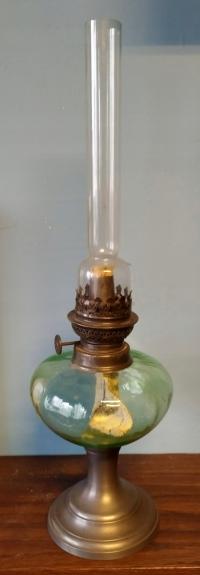 LAMPA NAFTOWA CYNA SZKŁO METAL FRANCJA