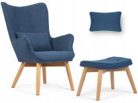 Кресло ушастый синий скандинавский стиль подставка для ног подушка