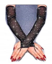 RĘKAWICZKI DAMSKIE DŁUGIE CZRANE Z CEKINAMI 1785