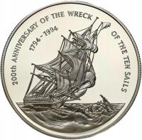 Kajmany. 2 dolary 1994, 200. rocznica katastrofy dziesięciu żaglowców