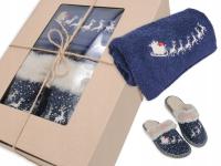 Kapcie z Mikołajem + Haftowany ręcznik 50x100 - Zestaw RMI