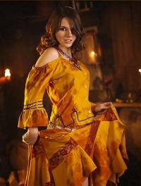 Средневековая блузка топ батик L / XL желтый LARP