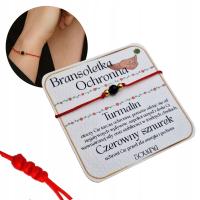 Bransoletka ochronna turmalin na czerwonym sznurku srebro 925 makrama