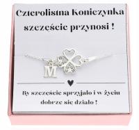 Серебряный браслет с клевером на удачу любая буква подарочная коробка 925