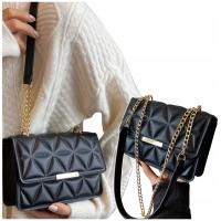 TOREBKA DAMSKA CZARNA PIKOWANA NA RAMIĘ SKÓRA EKO KUFEREK LISTONOSZKA