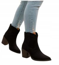 Botki damskie na grubym obcasie Ocieplane buty kowbojki 18214 39