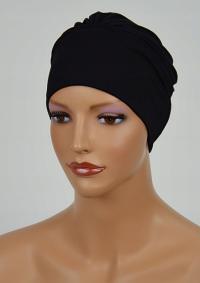 Тюрбан Жасмин черная шапка с рюшами без рисунка также после химиотерапии