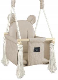 HUŚTAWKA dla dzieci drewniana MIŚ beżowa huśtawka do domu i ogrodu VELVET