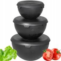 ZESTAW 3 MISEK KUCHENNYCH Z POKRYWAMI NA SAŁATĘ PRZEKĄSKI DUŻE 1,5L 3L 6L