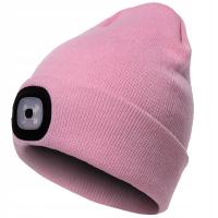 Czapka Zimowa z Latarką Lampką Czołową LED Ładowanie USB PRODUKT PL różowa