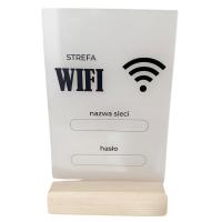 Tabliczka informacyjna WIFI piktogram nazwa sieci hasło plexi z podstawkiem