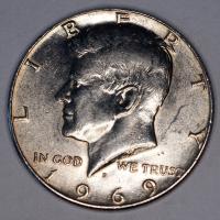 USA - 1/2 DOLARA HALF DOLLAR 1969 r. D KENNEDY SREBRO (5)