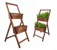POLSKI DREWNIANY KWIETNIK STOJAK DRABINKA PODWÓJNY BRĄZOWY 46x58x105 cm